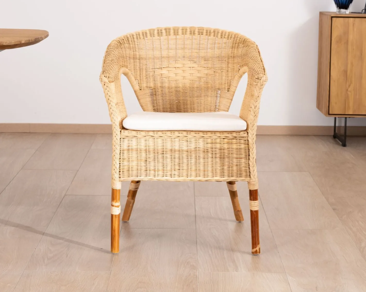 Clearance Elégant petit fauteuil en rotin tressé avec assise tissu "Noho" Fauteuil|Chaise