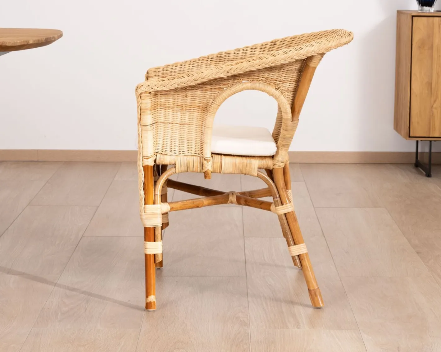 Clearance Elégant petit fauteuil en rotin tressé avec assise tissu "Noho" Fauteuil|Chaise