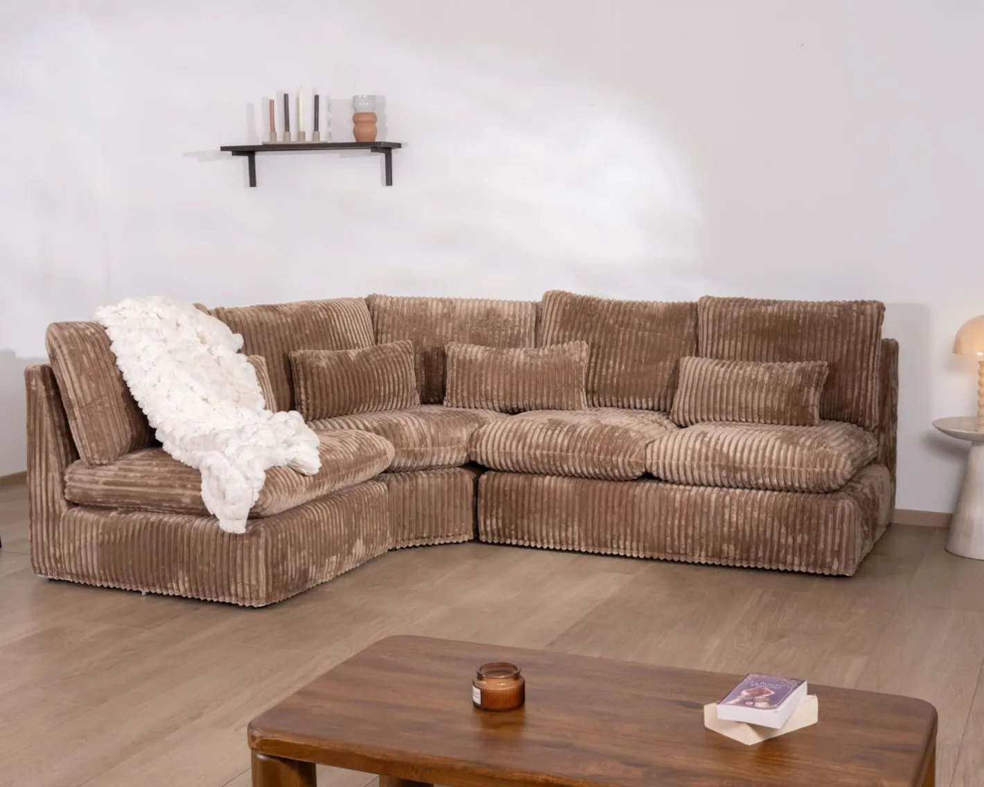 Online Elément d'angle pour canapé modulaire camel en velours larges côtes "Kédusa" Canapé D'Angle|Canapé Modulable