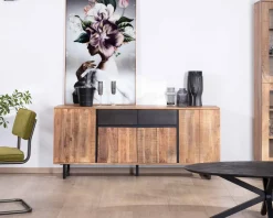 Enfilade 175cm en acacia avec 2 tiroirs et pieds métal noirs "Bennett" Buffet Et Bahut