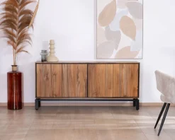 Online Enfilade contemporaine 4 portes en teck naturel et métal noir 