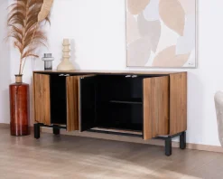 Online Enfilade contemporaine 4 portes en teck naturel et métal noir 
