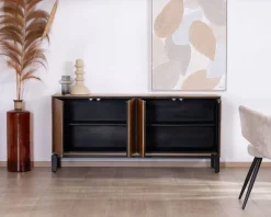 Online Enfilade contemporaine 4 portes en teck naturel et métal noir 