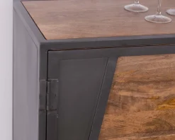 Discount Enfilade industrielle métal gris et bois de manguier 