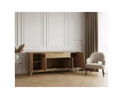 New Enfilade 4 portes 200 cm en manguier teinte noyer clair 