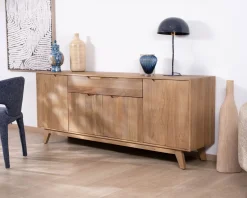 New Enfilade 4 portes 200 cm en manguier teinte noyer clair 