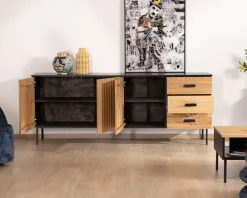 Enfilade style newtro en frêne massif "Sydney" avec rangements et tiroirs Buffet Et Bahut