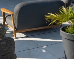 Outlet Ensemble canapé et fauteuil de jardin en tissu gris foncé 