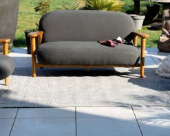 Outlet Ensemble canapé et fauteuil de jardin en tissu gris foncé 