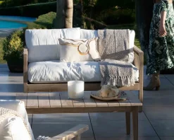 Clearance Ensemble canapé et fauteuils matelassés en teck et corde 