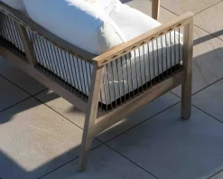 Clearance Ensemble canapé et fauteuils matelassés en teck et corde 