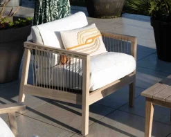 Clearance Ensemble canapé et fauteuils matelassés en teck et corde 
