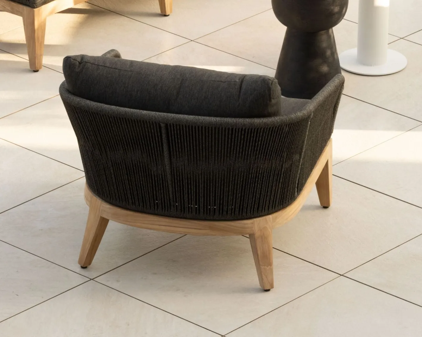New Ensemble de jardin haut de gamme 3 pièces en teck et tissu gris foncé "Tuléo" Canapé De Jardin|Salon De Jardin