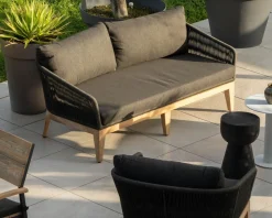 New Ensemble de jardin haut de gamme 3 pièces en teck et tissu gris foncé