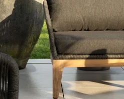 New Ensemble de jardin haut de gamme 3 pièces en teck et tissu gris foncé