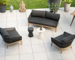 New Ensemble de jardin haut de gamme 3 pièces en teck et tissu gris foncé