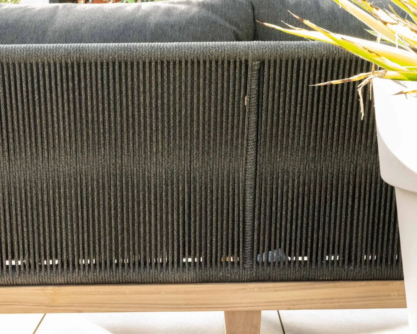 New Ensemble de jardin haut de gamme 3 pièces en teck et tissu gris foncé "Tuléo" Canapé De Jardin|Salon De Jardin
