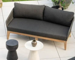 New Ensemble de jardin haut de gamme 3 pièces en teck et tissu gris foncé