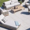 Discount Ensemble de jardin tressé en teck et tissu haut de gamme chiné "Porticcio" Canapé De Jardin|Salon De Jardin