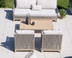 Discount Ensemble de jardin tressé en teck et tissu haut de gamme chiné 