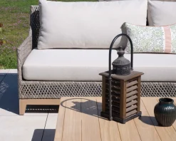Discount Ensemble de jardin tressé en teck et tissu haut de gamme chiné 