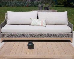 Discount Ensemble de jardin tressé en teck et tissu haut de gamme chiné 