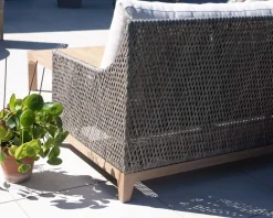 Discount Ensemble de jardin tressé en teck et tissu haut de gamme chiné 