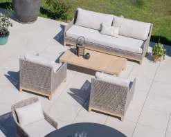 Discount Ensemble de jardin tressé en teck et tissu haut de gamme chiné 