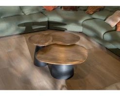 Best Ensemble de 3 tables basses en bois et métal formes galets naturels "Daun" Table D'Appoint