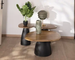Best Ensemble de 3 tables basses en bois et métal formes galets naturels 
