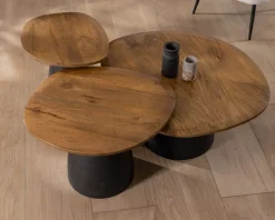 Best Ensemble de 3 tables basses en bois et métal formes galets naturels 