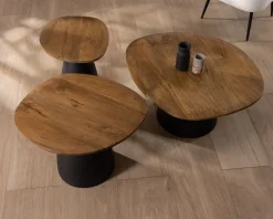 Best Ensemble de 3 tables basses en bois et métal formes galets naturels 
