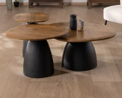 Best Ensemble de 3 tables basses en bois et métal formes galets naturels 