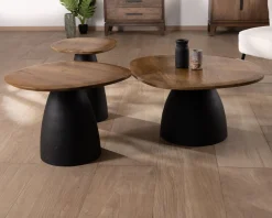 Best Ensemble de 3 tables basses en bois et métal formes galets naturels 