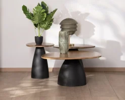 Best Ensemble de 3 tables basses en bois et métal formes galets naturels 
