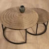 Clearance Ensemble de 2 tables basses rondes gigognes noires plateau bois "Joe" Table Basse Ovale Ou Ronde
