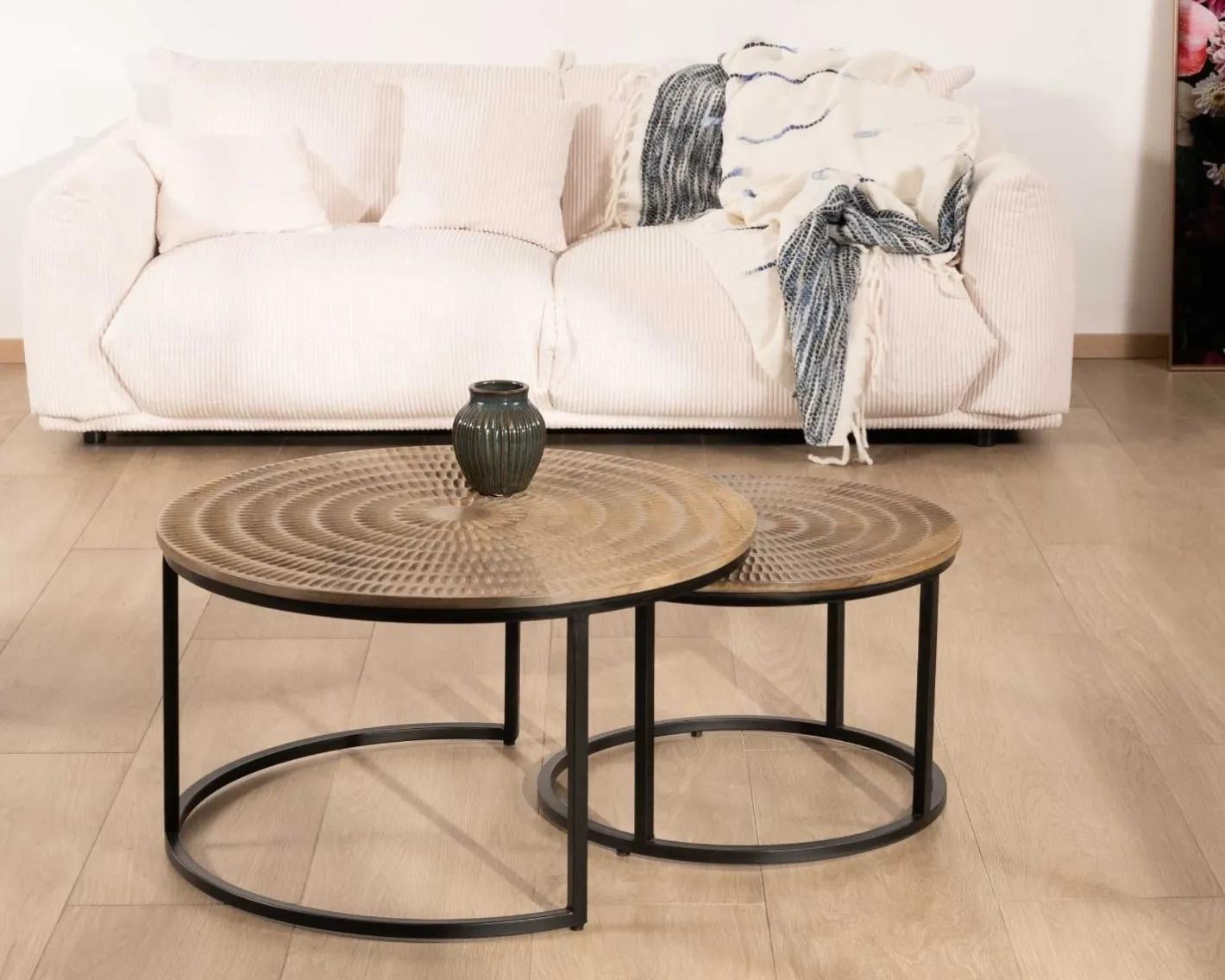 Clearance Ensemble de 2 tables basses rondes gigognes noires plateau bois "Joe" Table Basse Ovale Ou Ronde