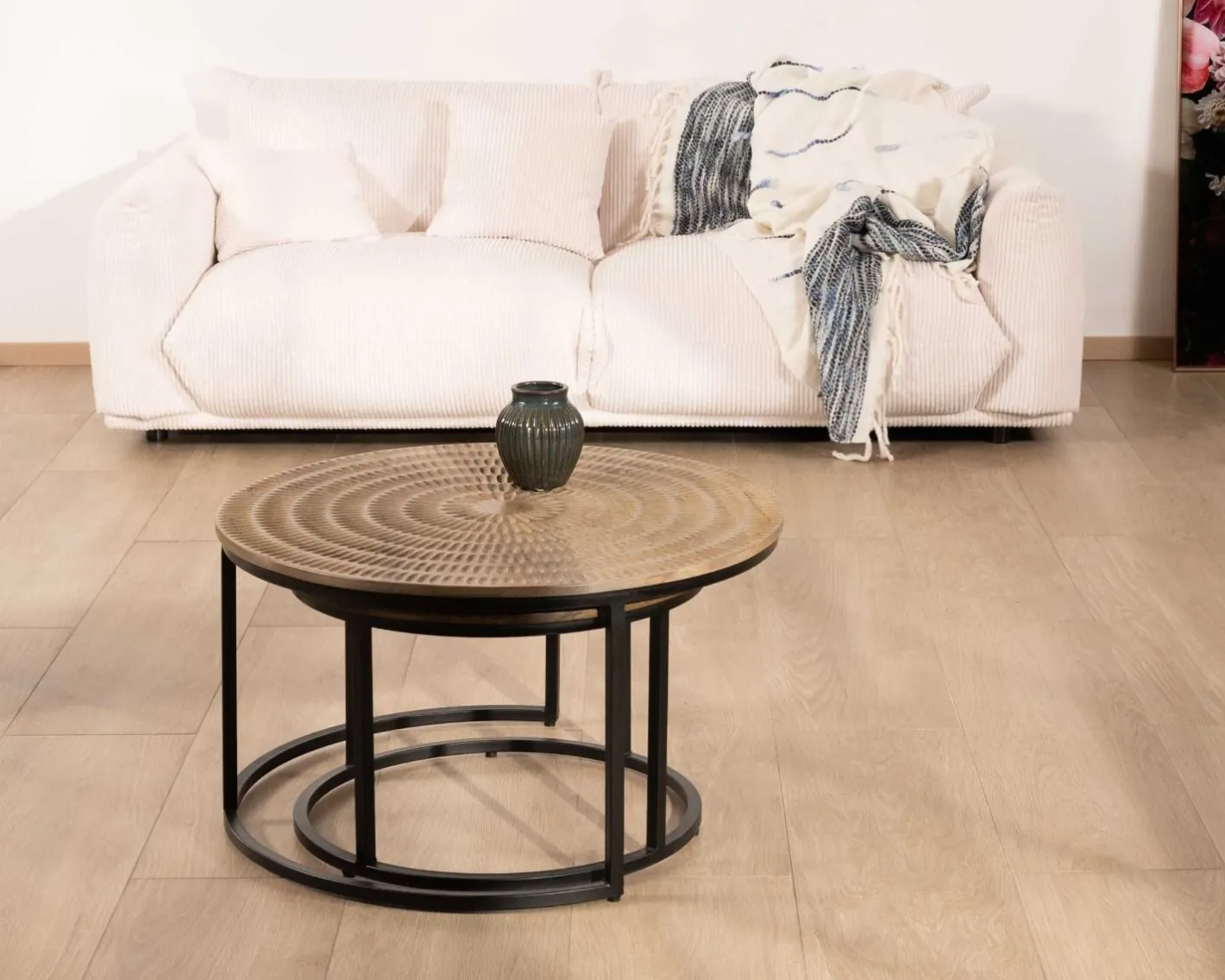 Clearance Ensemble de 2 tables basses rondes gigognes noires plateau bois "Joe" Table Basse Ovale Ou Ronde