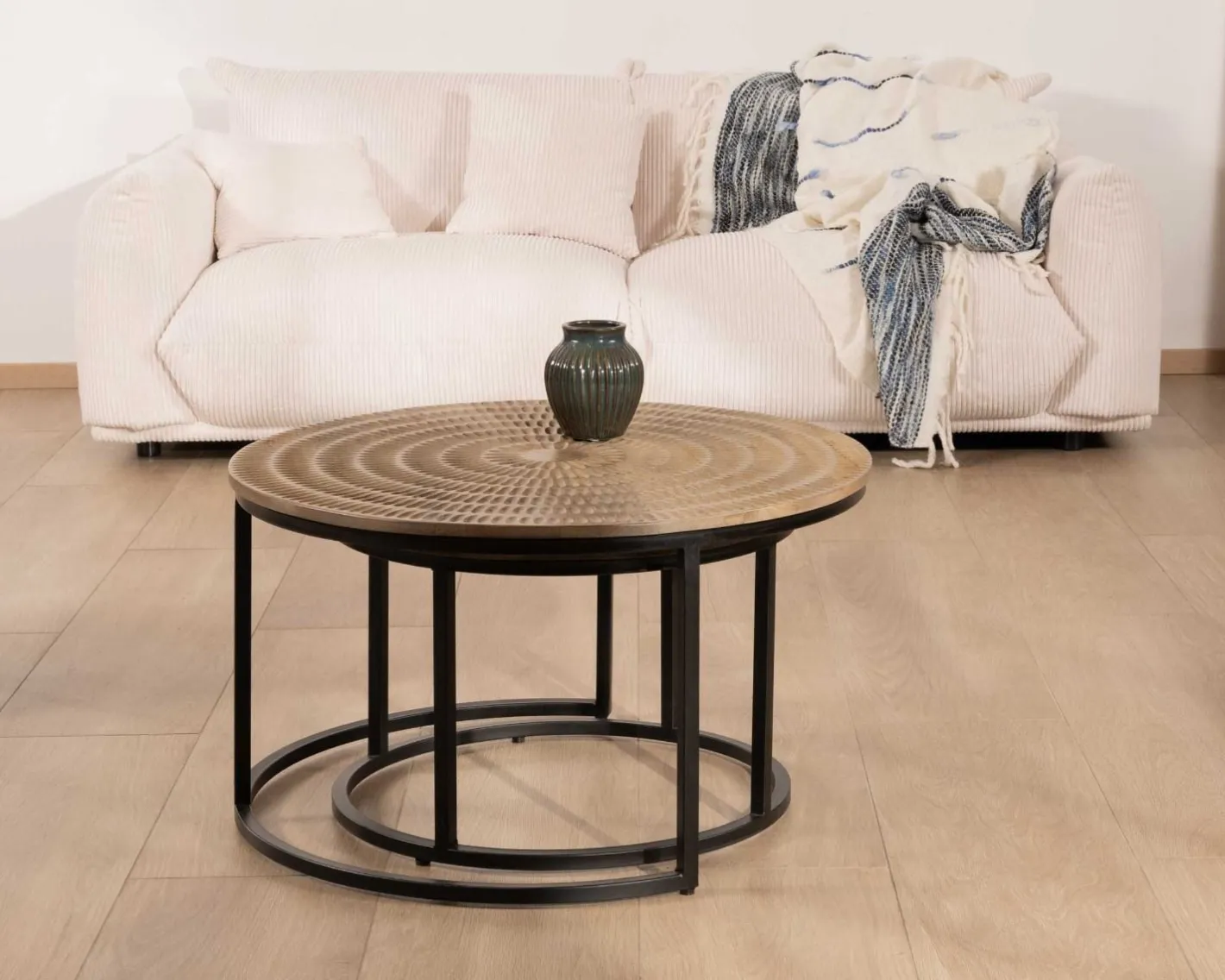Clearance Ensemble de 2 tables basses rondes gigognes noires plateau bois "Joe" Table Basse Ovale Ou Ronde