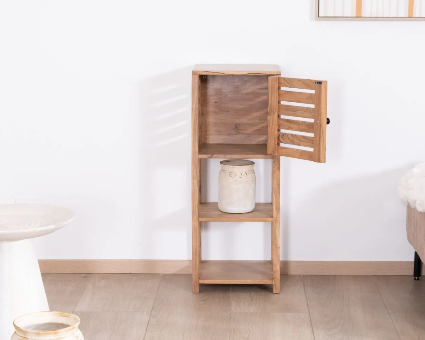 Online Etagère de rangement en acacia avec un compartiment en persienne "Conoa" Etagère