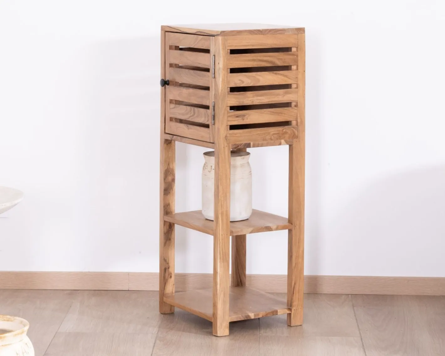 Online Etagère de rangement en acacia avec un compartiment en persienne "Conoa" Etagère
