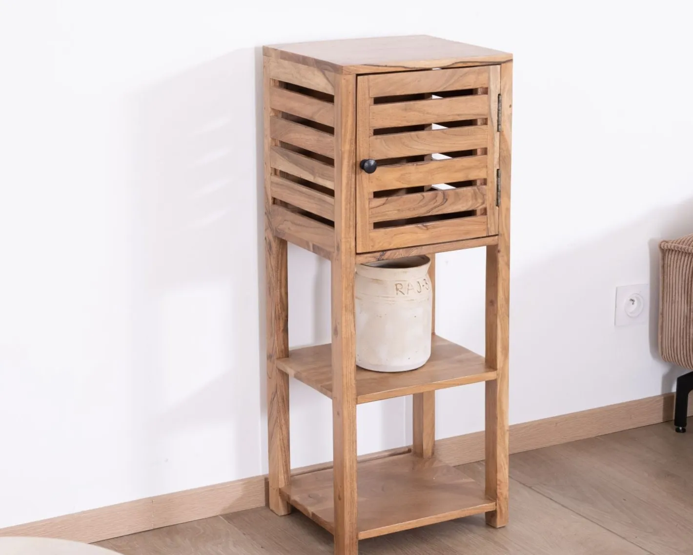 Online Etagère de rangement en acacia avec un compartiment en persienne "Conoa" Etagère