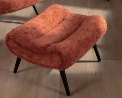 New Fauteuil avec repose-pieds en tissu terracotta en velours "Caspe" Fauteuil