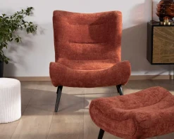 New Fauteuil avec repose-pieds en tissu terracotta en velours 