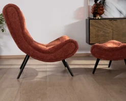 New Fauteuil avec repose-pieds en tissu terracotta en velours 