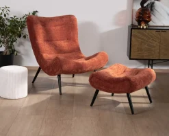 New Fauteuil avec repose-pieds en tissu terracotta en velours 