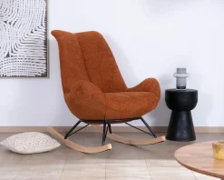 Outlet Fauteuil à bascule contemporain en tissu bouclette terracotta "Calista" Fauteuil