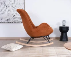 Outlet Fauteuil à bascule contemporain en tissu bouclette terracotta 