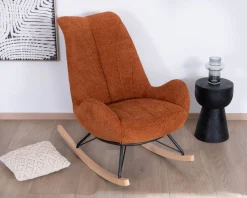 Outlet Fauteuil à bascule contemporain en tissu bouclette terracotta 