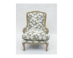 Outlet Fauteuil bergère imprimé ginko taupe et crème "Sofia" ultra confort Fauteuil Bergère